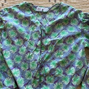Zara Kids Green and Purple Floral Blouse